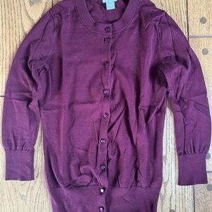 J. Crew Deep Burgundy Cardigan Sweater3/4 sleeve